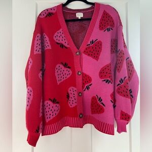 Vibrant Pink and Red Strawberry Cardigan